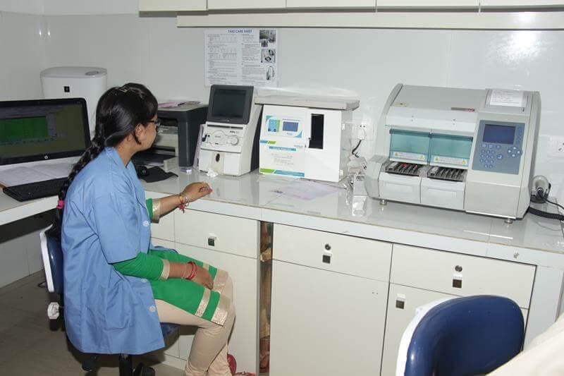 Pathology laboratory bench at Dev Nandini Hospital